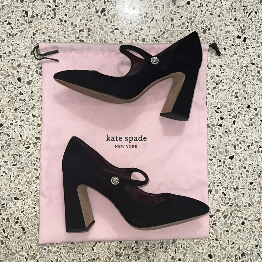 Kate Spade Maren pump Mary Jane rhinestone suede heel 9.5